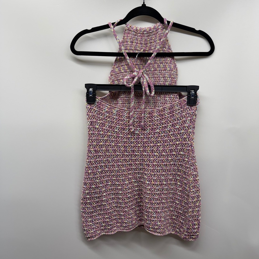 Crochet Halter Mini Dress Space Dye Pink Purple Festival Fairycore Swim Cover - Picture 4 of 7